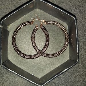 Luv AJ Pave black and rose gold hoops